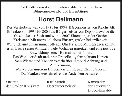 Nachruf für Horst Bellmann