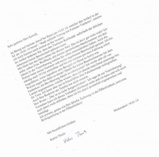 Brief von Katrin Thiele an OB Kerndt vom 19.01.2014
